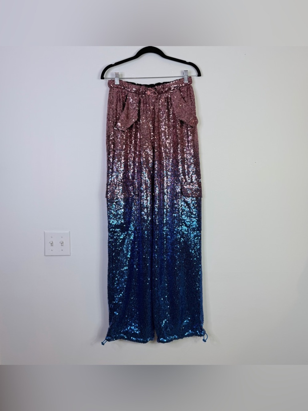 Nasty Gal | Ombre Sequin Wide Leg Pants S Pink Blue Sparkle NWT S